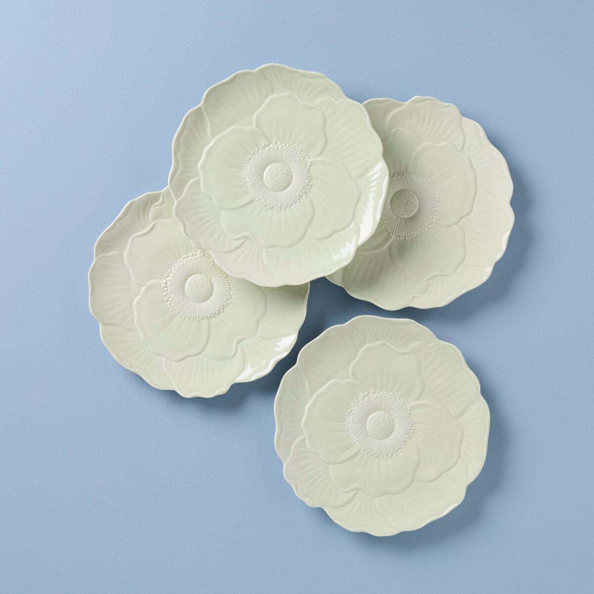 Green Floral Accent Plates - Set of 4