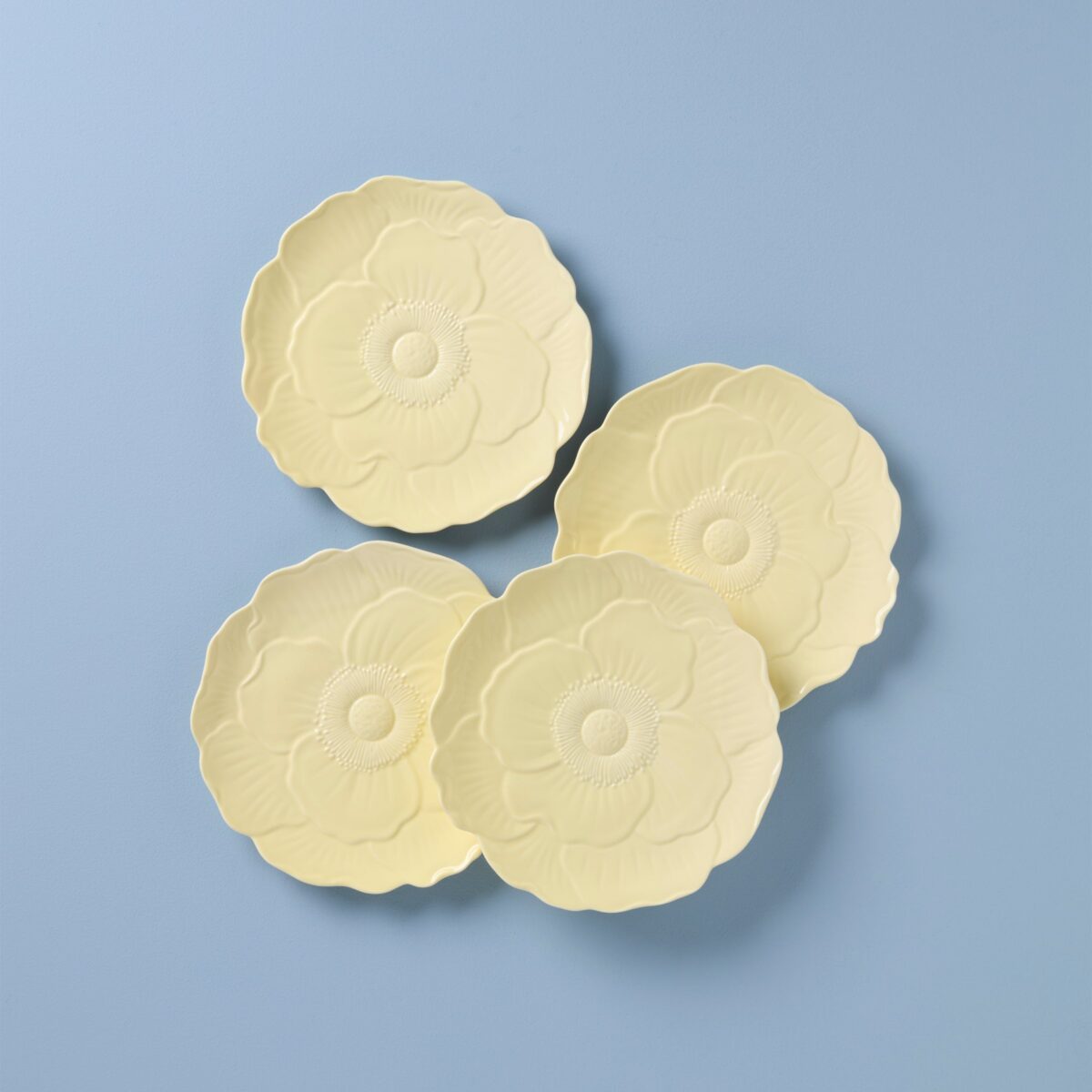 Yellow Floral Accent Plates - Set of 4